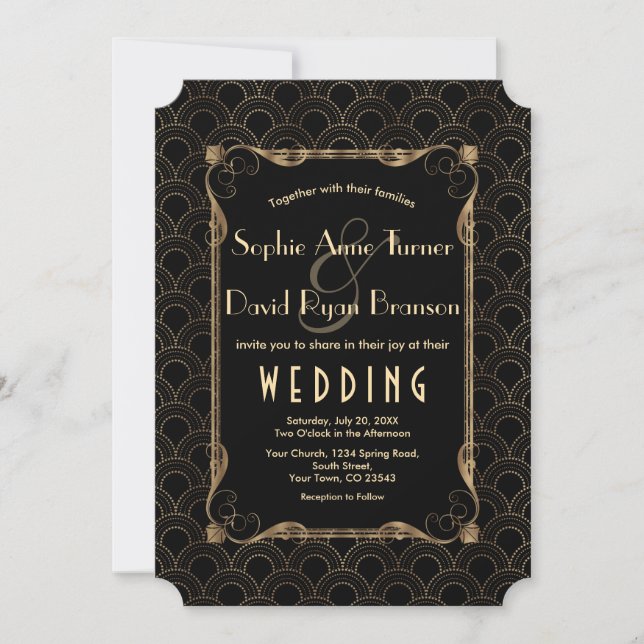 Old Hollywood Gold Great Gatsby Wedding Invitation (Front)
