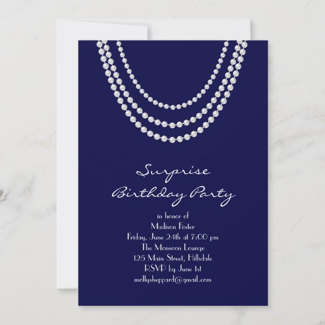 Old Hollywood Surprise Birthday Party Invite blue (Front)
