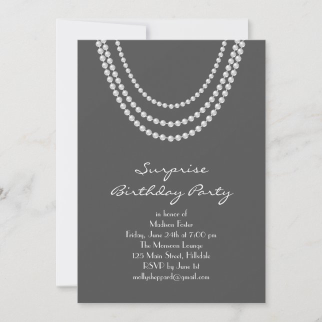 Old Hollywood Surprise Birthday Party Invite gray (Front)