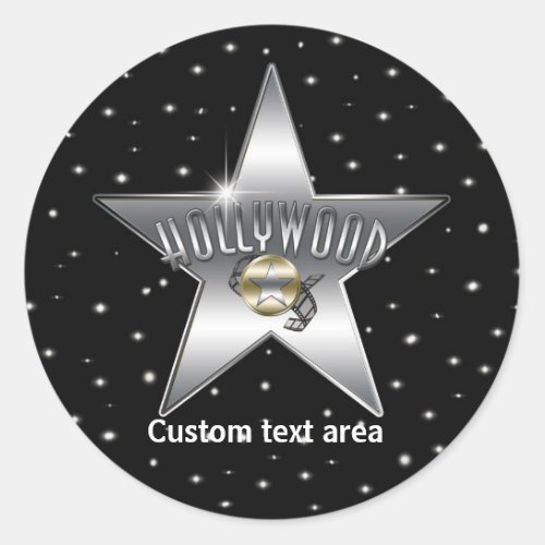 Old Hollywood Typography Silver Star Party Sticker
