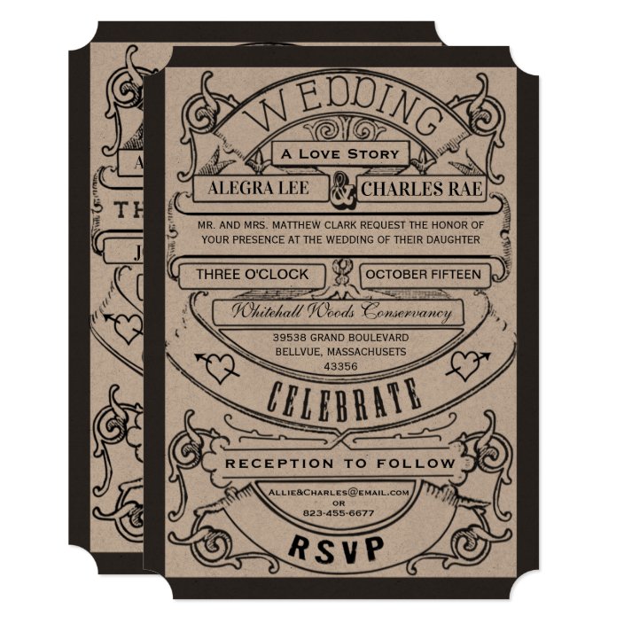 Old Hollywood Typography Ticket Wedding Invite Zazzle Typography Ticket Wedding Invite