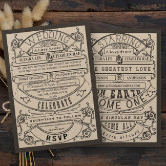 Old Hollywood Typography Ticket Wedding Invite