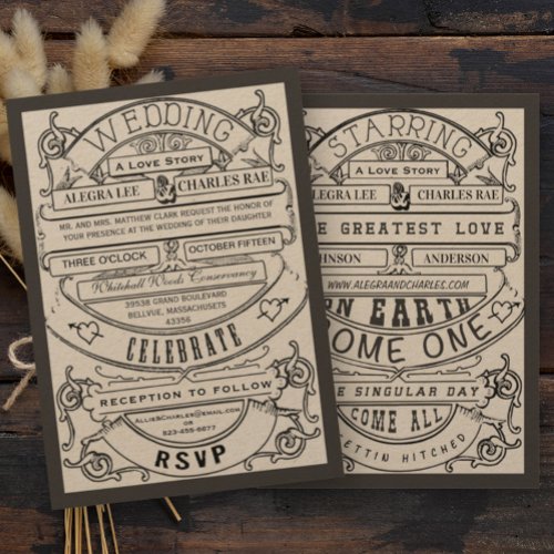 Old Hollywood Typography Ticket Wedding Invite