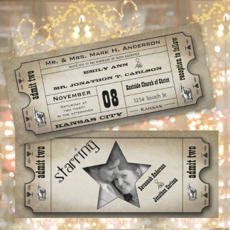 Old Hollywood Vintage Typography Ticket Wedding Invitation
