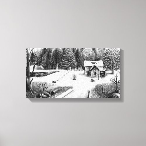 Old Homestead Pencil Art Canvas