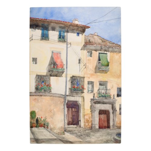 Old House in Segovia Spain Vintage Travel Painting Metal Print