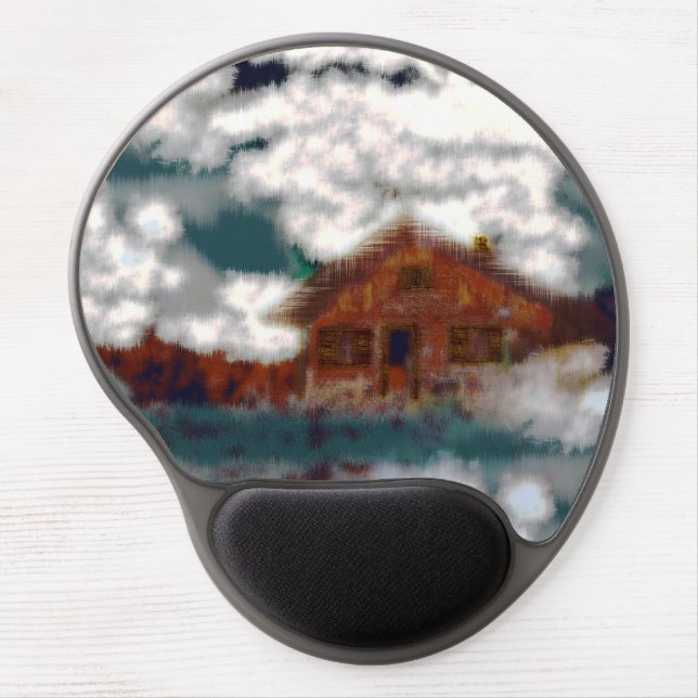 Old house under showy clouds with scratched effect gel mouse pad (Front)