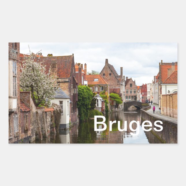 Old houses in Bruges, Belgium Rectangular Sticker (Front)