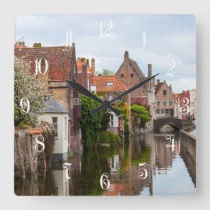Old houses in Bruges, Belgium Square Wall Clock