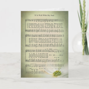 Old hymn sheet music with flower for sympathy card