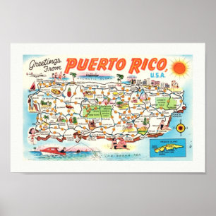 Old Illustrated Puerto Rico Map Print