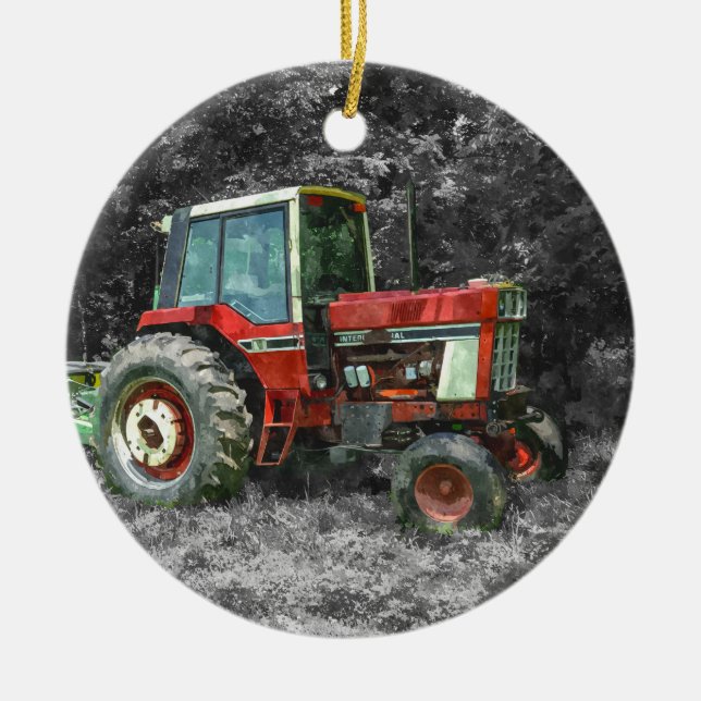 Old International Tractor Painterly Ceramic Ornament (Front)