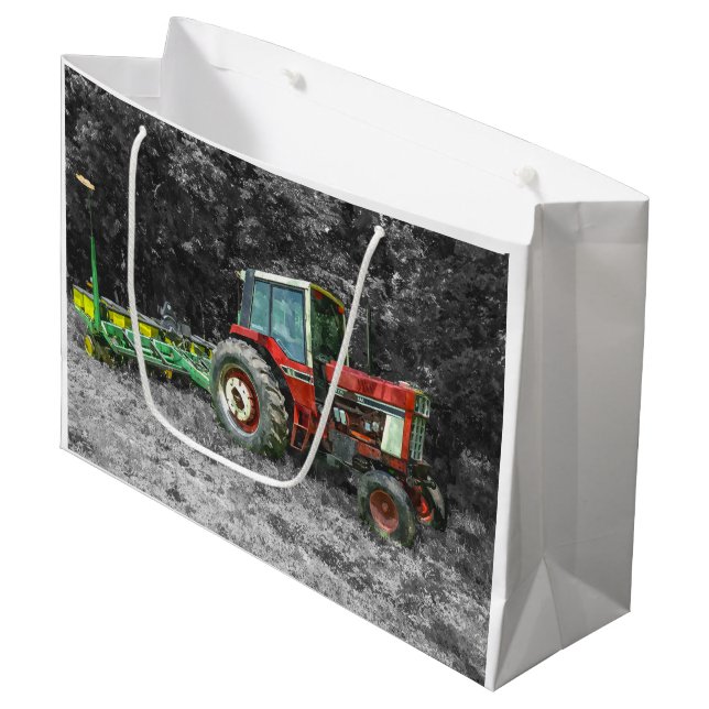 Old International Tractor Painterly Large Gift Bag (Front Angled)
