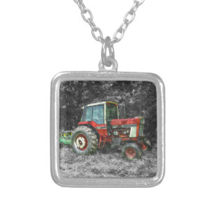 Old International Tractor Painterly Silver Plated Necklace