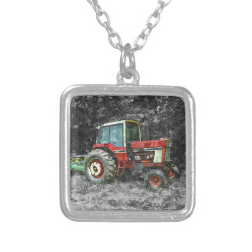 Old International Tractor Painterly Silver Plated Necklace