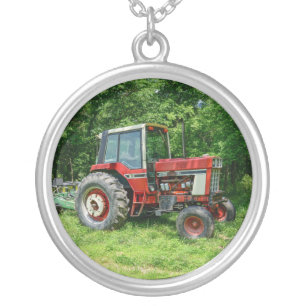 Old International Tractor Silver Plated Necklace