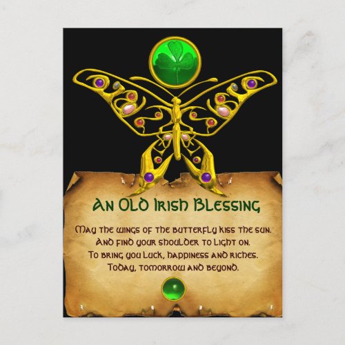 Old Irish Blessing For Luck Parchment Butterfly Postcard
