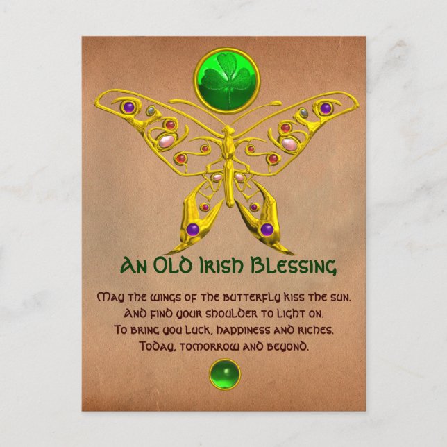 Old Irish Blessing For Luck Parchment Postcard (Front)
