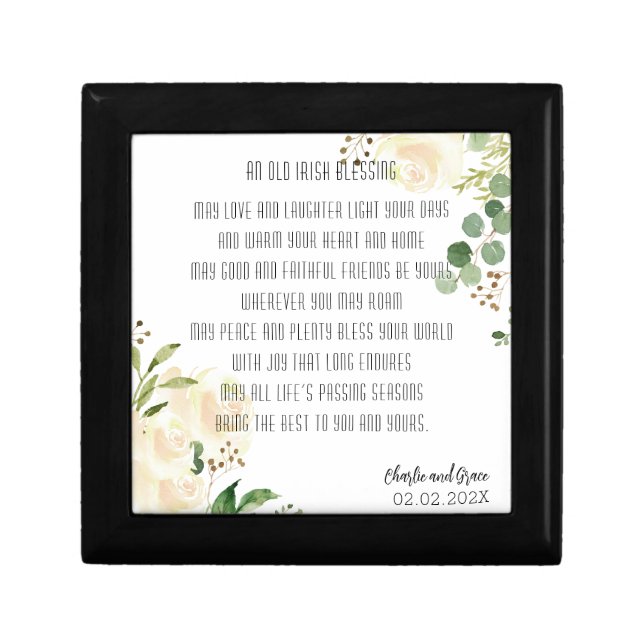 Old Irish Blessing & Personalize Wedding Greenery  Gift Box (Front)