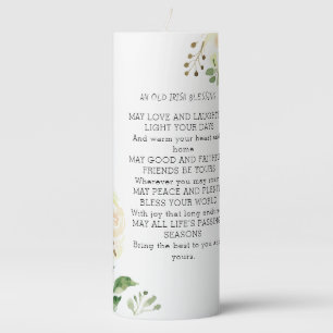 Old Irish Blessing & Personalize Wedding Greenery  Pillar Candle