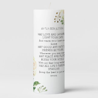 Old Irish Blessing & Personalize Wedding Greenery Pillar Candle