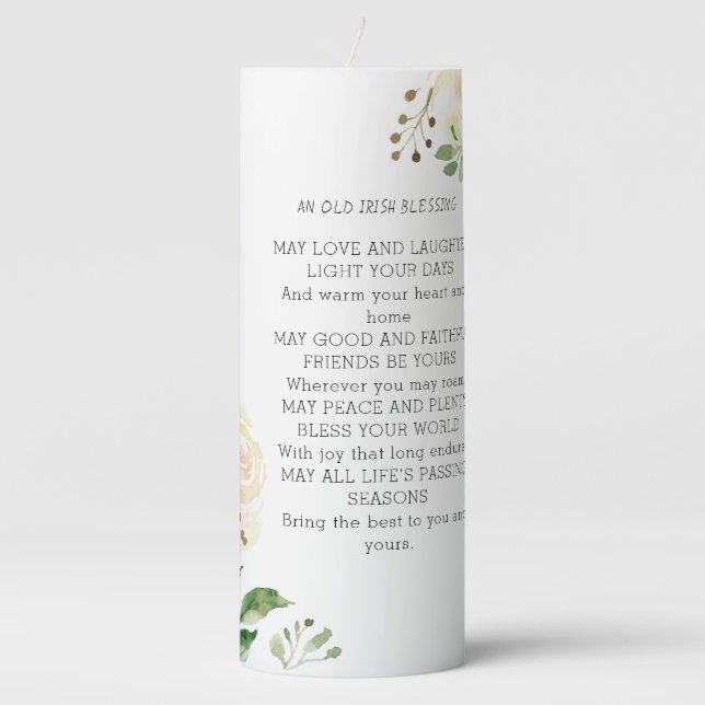Old Irish Blessing & Personalize Wedding Greenery  Pillar Candle (Front)