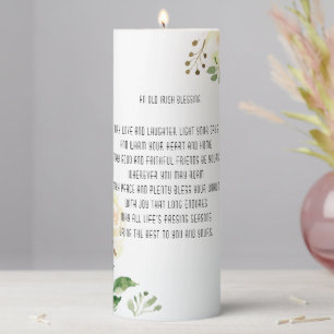 Old Irish Blessing & Personalize Wedding Greenery Pillar Candle