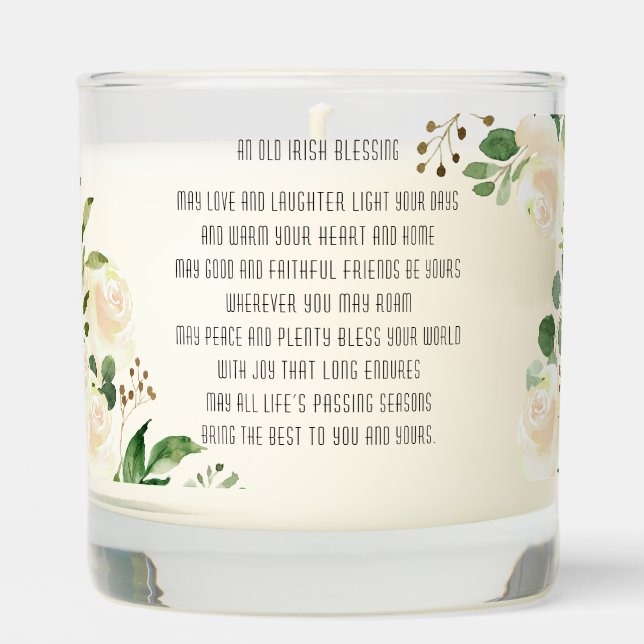 Old Irish Blessing & Personalize Wedding Greenery Scented Candle (Front)