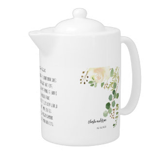 Old Irish Blessing & Personalize Wedding Greenery Teapot