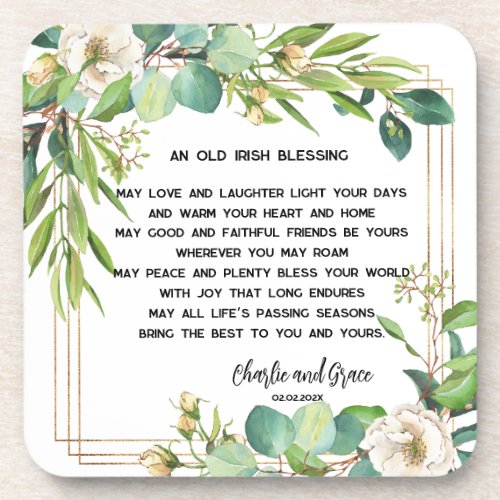 Old Irish Blessing  Wedding Greenery 2  Beverage Coaster