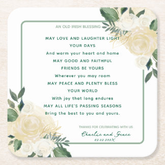 Old Irish Blessing & Wedding Greenery 2 Square Paper Coaster