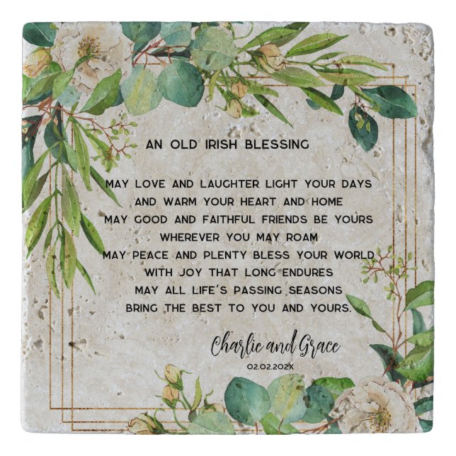 Old Irish Blessing & Wedding Greenery 2  Trivet (Front)