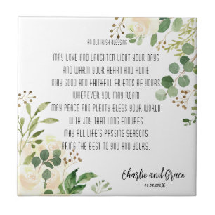 Old Irish Blessing & Wedding Greenery  Ceramic Tile