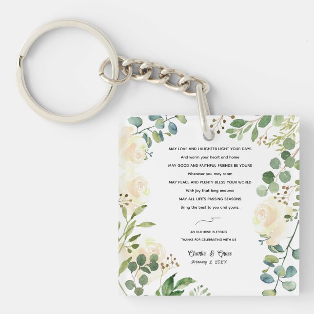 Old Irish Blessing & Wedding Greenery Keychain (Front)