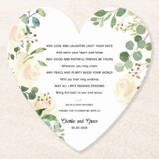 Old Irish Blessing & Wedding Greenery Paper Coaster
