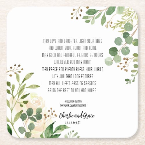 Old Irish Blessing  Wedding Greenery  Square Paper Coaster