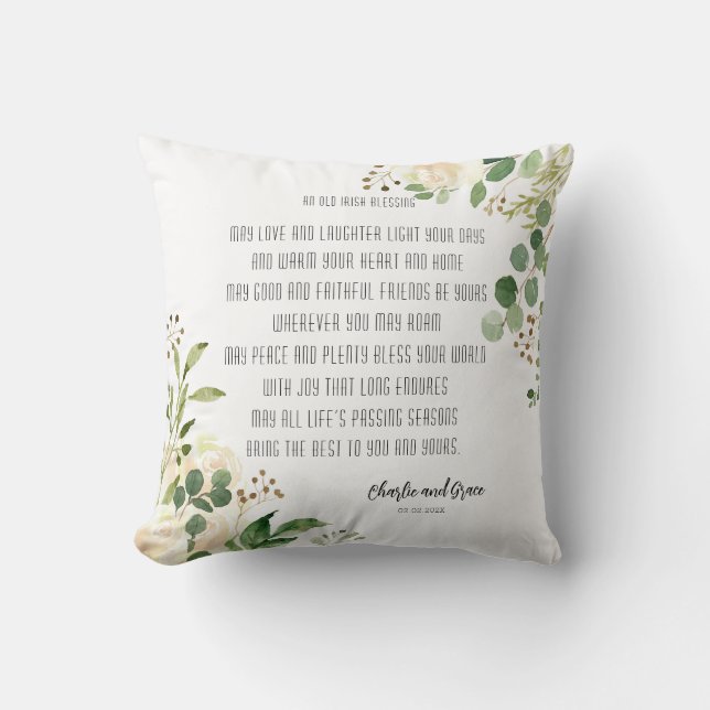 Old Irish Blessing & Wedding Greenery  Throw Pillow (Front)