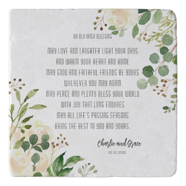 Old Irish Blessing & Wedding Greenery  Trivet (Front)