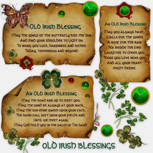 Old Irish Blessings Parchment Shamrocks Butterfly Sticker