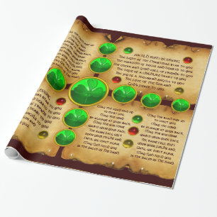 Old Irish Christmas Blessing Parchment ,Shamrocks Wrapping Paper