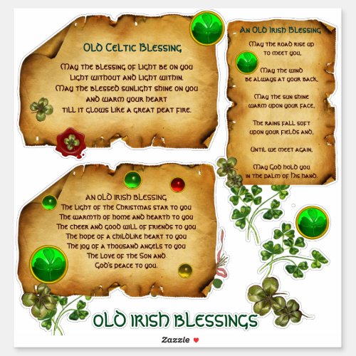 Old Irish Christmas Blessings Parchment Shamrocks Sticker