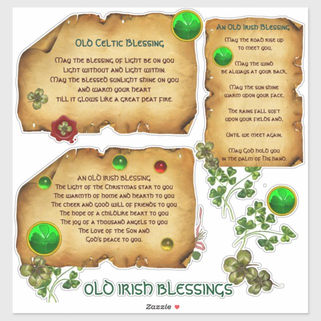 Old Irish Christmas Blessings Parchment Shamrocks Sticker (Sheet)