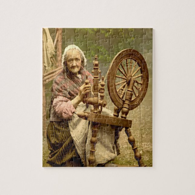 Old Irish Wool Spinner Lady Jigsaw Puzzle (Vertical)