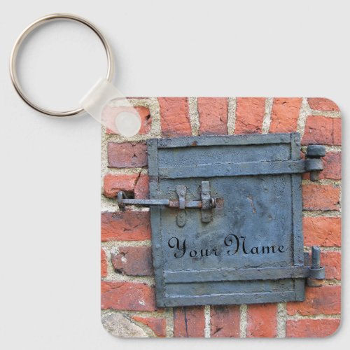 Old Iron Door on Red Brick Wall Custom Name Keychain
