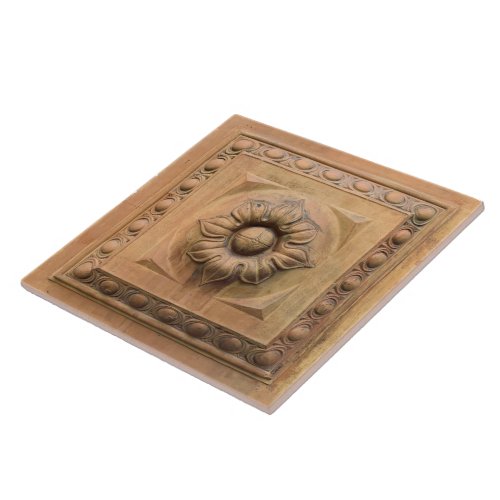 Old Italian terracotta floral plaque rosette tile