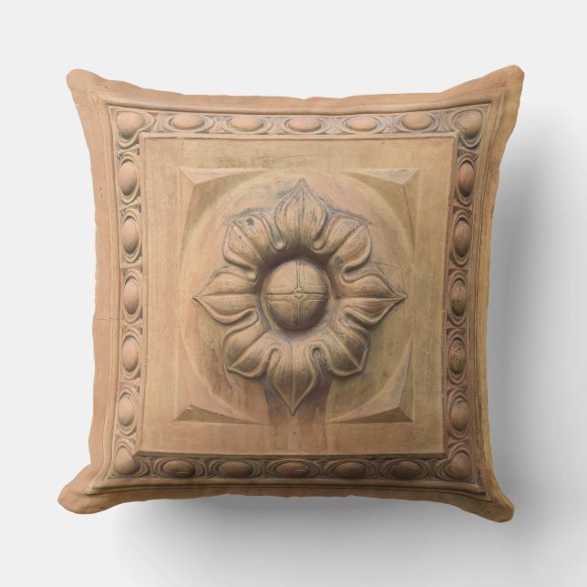 Old Italian terracotta floral plaque, rosette tile Outdoor Pillow (Front)