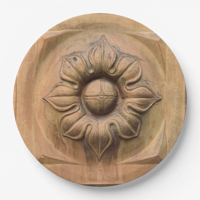 Old Italian terracotta floral plaque, rosette tile Paper Plates (Front)