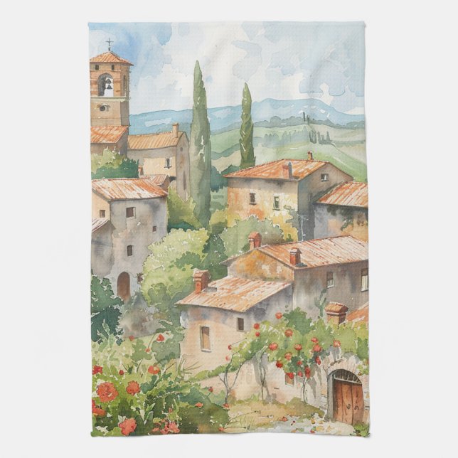 Old Italian Village  Kitchen Towel (Vertical)