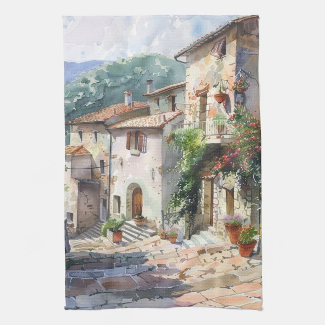 Old Italian Village  Kitchen Towel (Vertical)