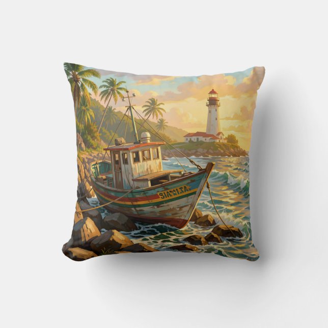 old Jamaican fishing boats Throw Pillow (Front)